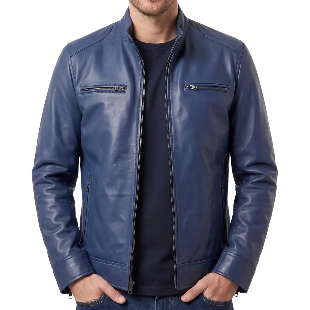 Men's-Navy-Blue-Leather-Cafe-Racer-Jacket 
