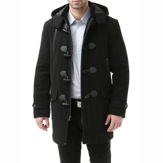 Men's Single Breasted Walking Toggle Duffle Coat with Hood