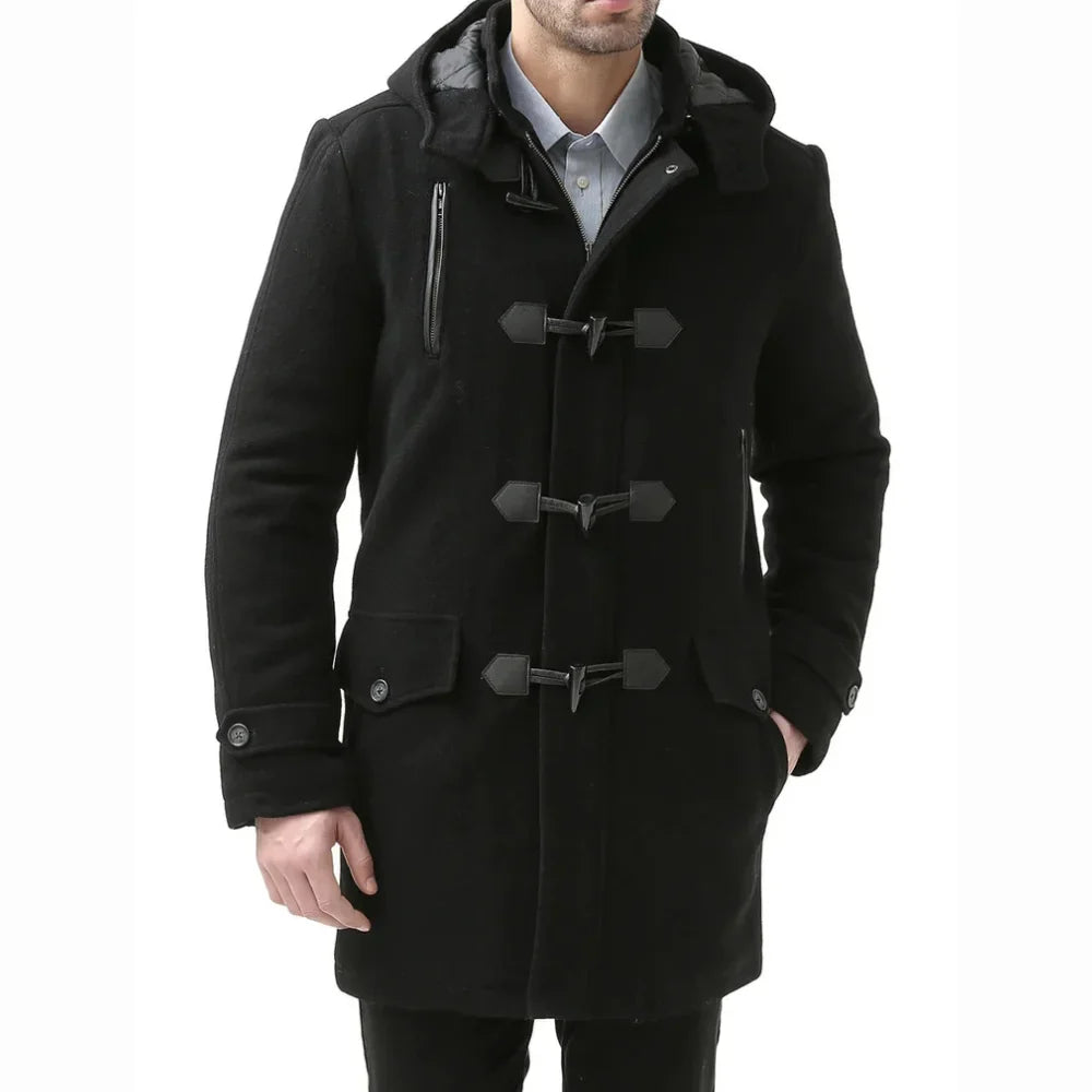 Men's Single Breasted Walking Toggle Duffle Coat with Hood