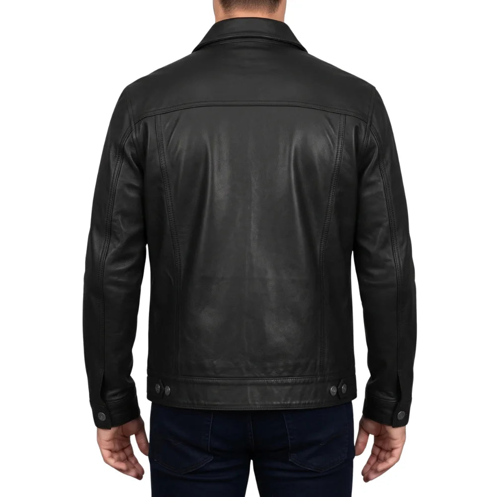 Men's-Trucker-Leather-Black-Jacket