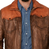 Men’s Cognac and Brown Vintage Leather Trucker Jacket