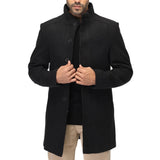 Men’s Black Stand Collar Wool Blend Winter Coat