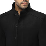 Men’s Black Stand Collar Wool Blend Winter Coat