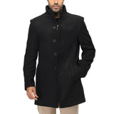 Men’s Black Stand Collar Wool Blend Winter Coat