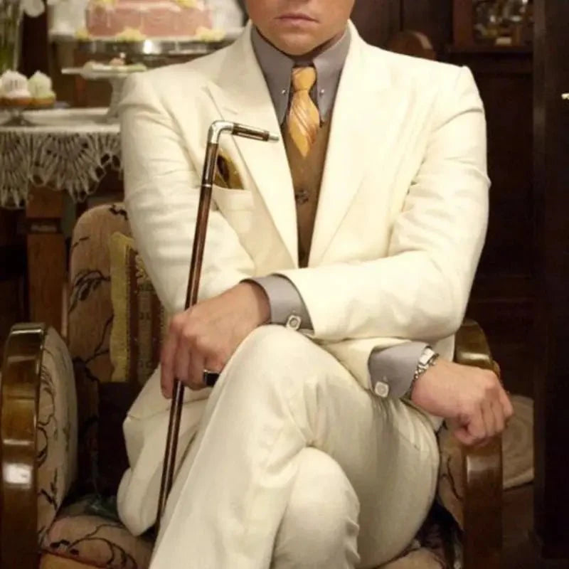 gatsby male dress Men's Great Gatsby Three Piece Off White Suit