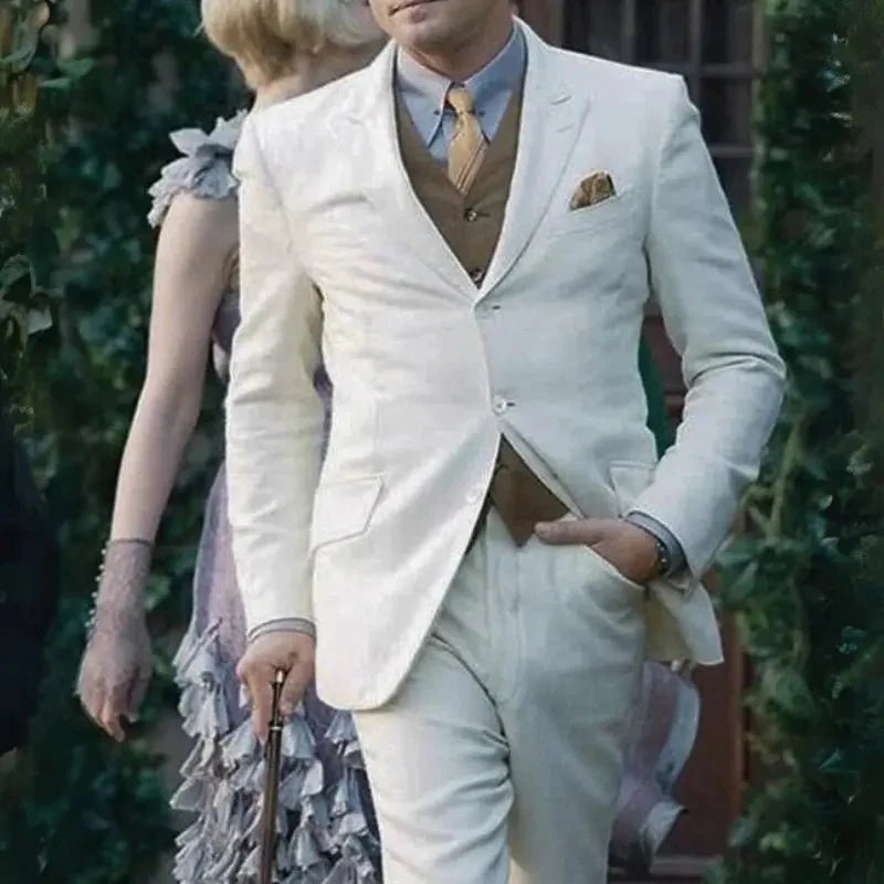 3 Piece Classic White Great Gatsby Suit Mens Trendy Jacket 3 Piece Classic White Great Gatsby Suit Mens Trendy Jacket