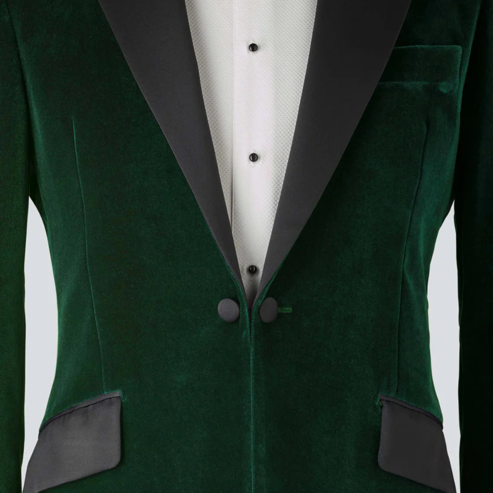 Mens-GreenVelvet-Single-Breasted-TuxedoJacket-Peak-Lapel