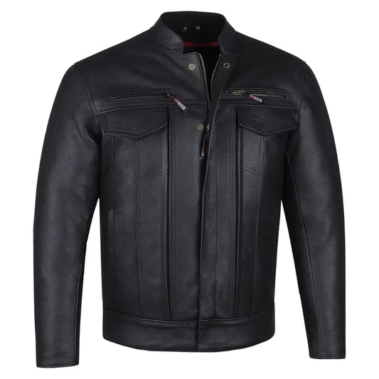 Men's Buffalo Leather Black Motorcycle Jacket with Removable CE Armor