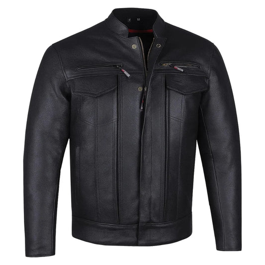 Men's Buffalo Leather Black Motorcycle Jacket with Removable CE Armor
