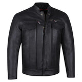 Men's Buffalo Leather Black Motorcycle Jacket with Removable CE Armor - Trendy Jacket