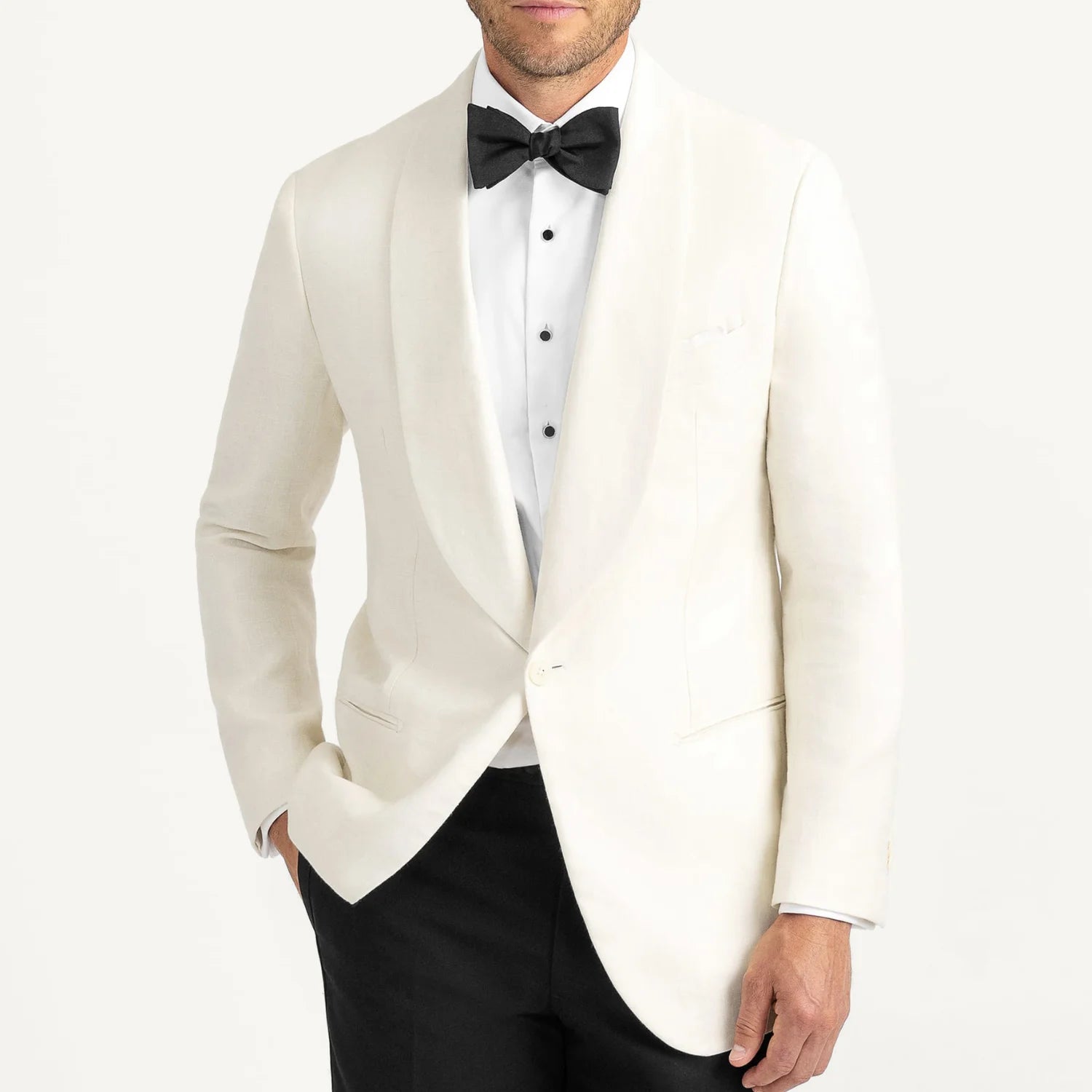 Mens Shawl Lapel Cream Linen Blend Dinner Jacket