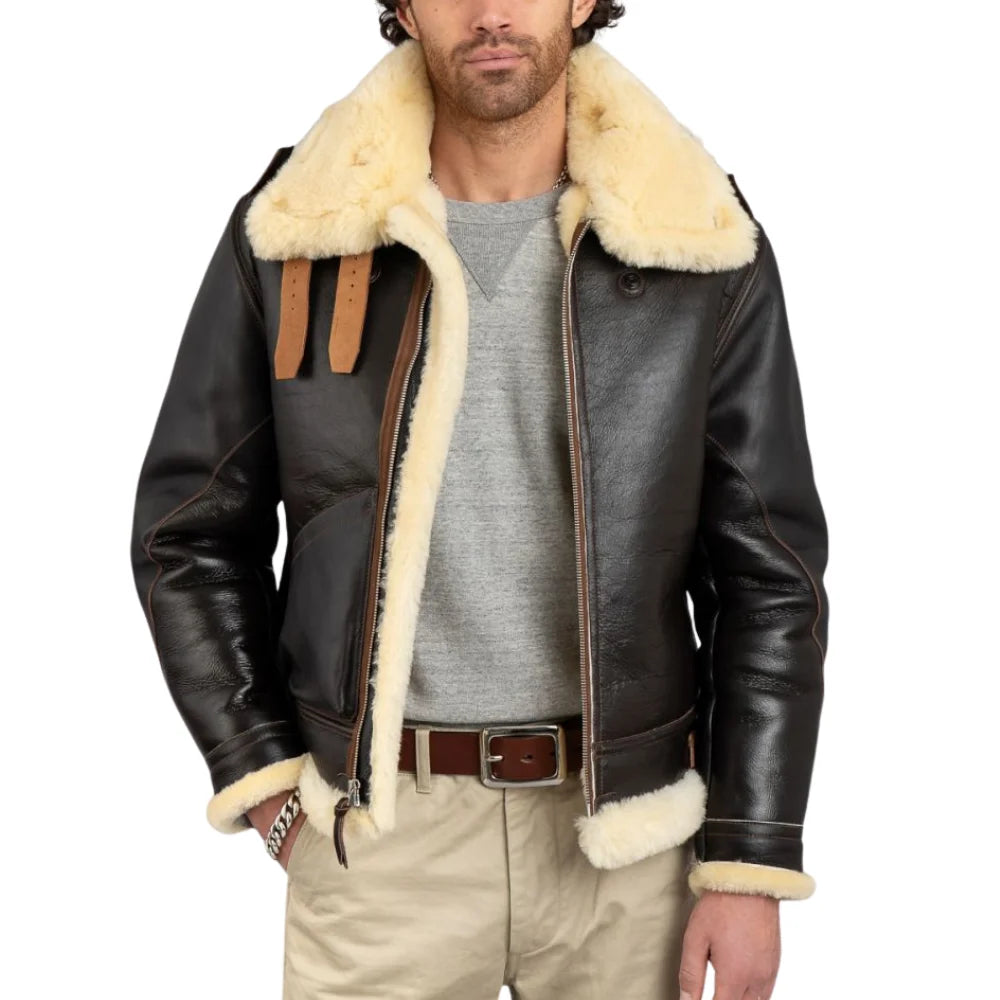 Henry Men's Real Brown B3 Sheepskin Flight Jacket