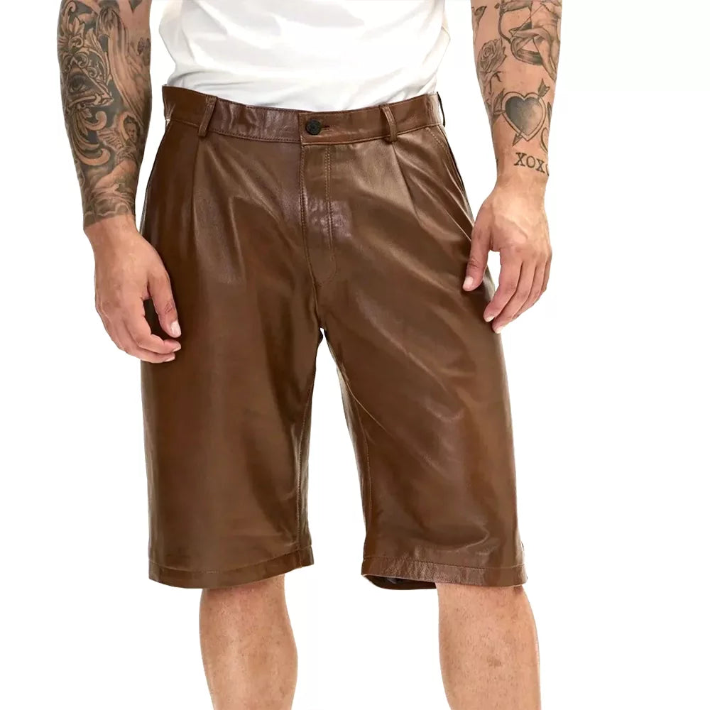 Nappa_Lambskin_brown_Leather_Shorts_Men_s