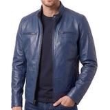 Navy-Blue-Leather-Cafe-Racer-Jacket -Men's