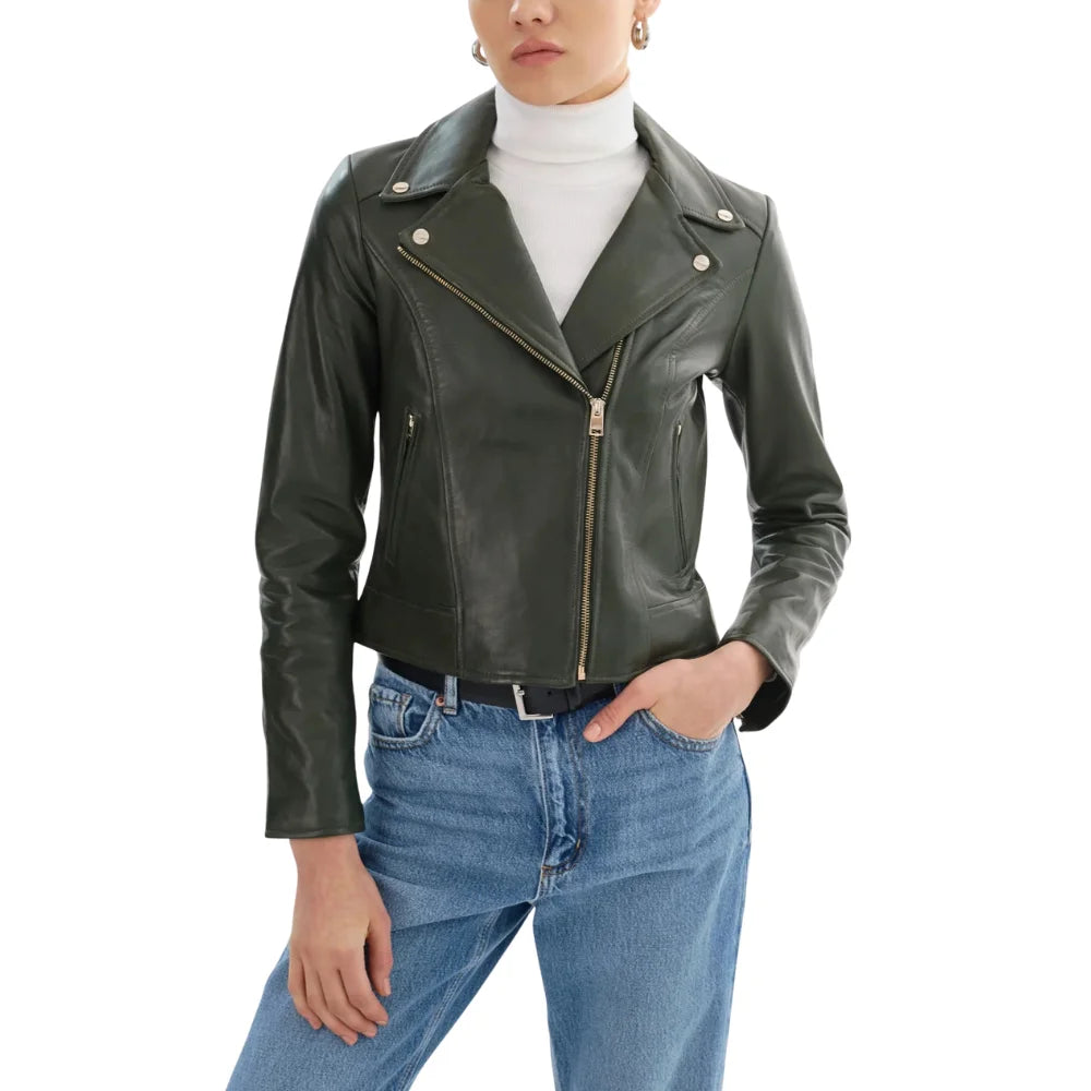 Olive-Green-Biker-Leather-Jacket-Women's  
