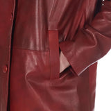 Women’s Leather Button-Up Burgundy Real Leather Coat