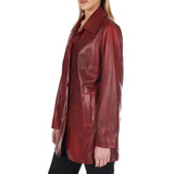 Women’s Leather Button-Up Burgundy Real Leather Coat