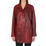 Women’s Leather Button-Up Burgundy Real Leather Coat