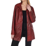 Women’s Leather Button-Up Burgundy Real Leather Coat