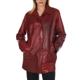 Women’s Leather Button-Up Burgundy Real Leather Coat