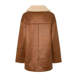 Tall Women’s Brown & White Sherpa Aviator Leather Jacket