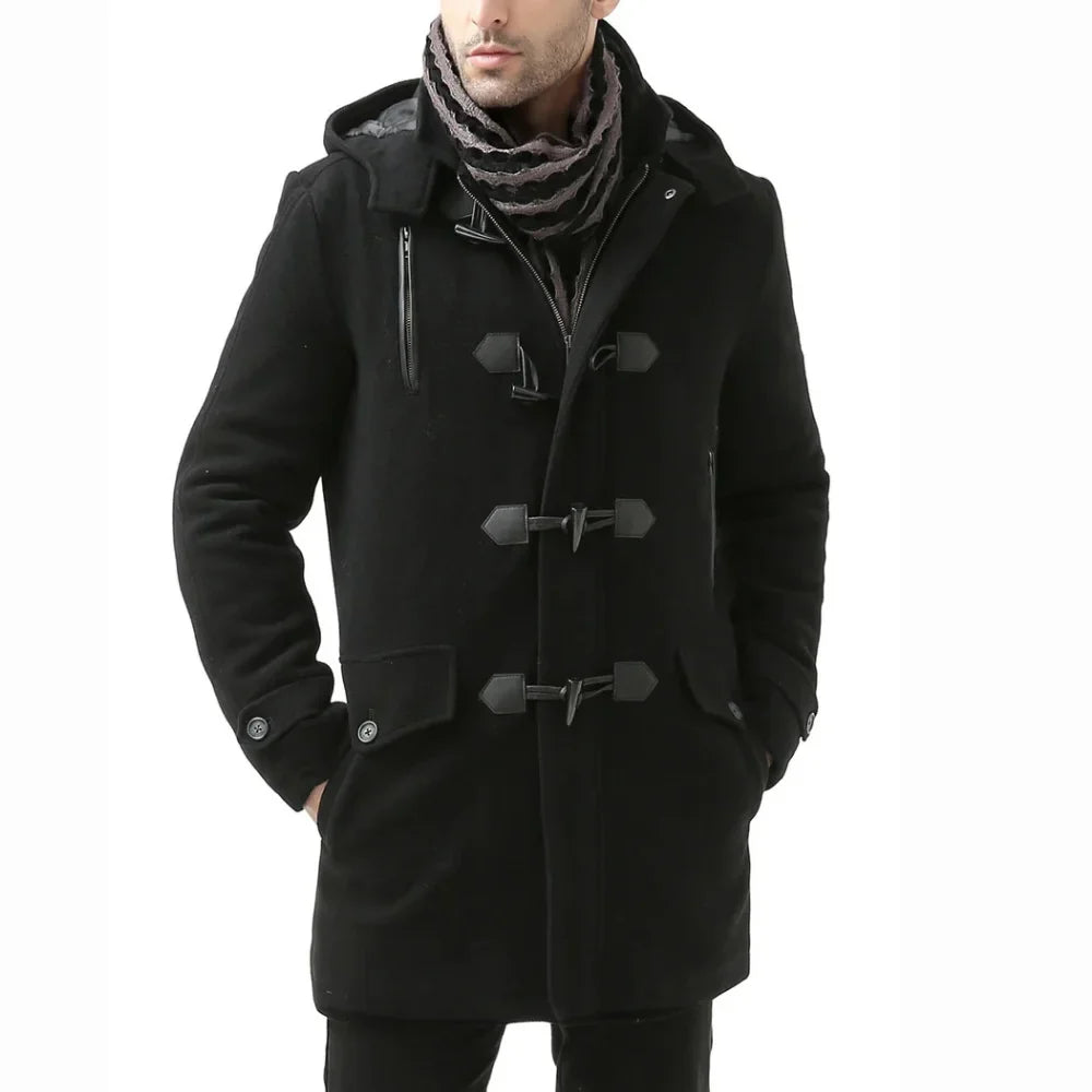 Men's Single Breasted Walking Toggle Duffle Coat with Hood