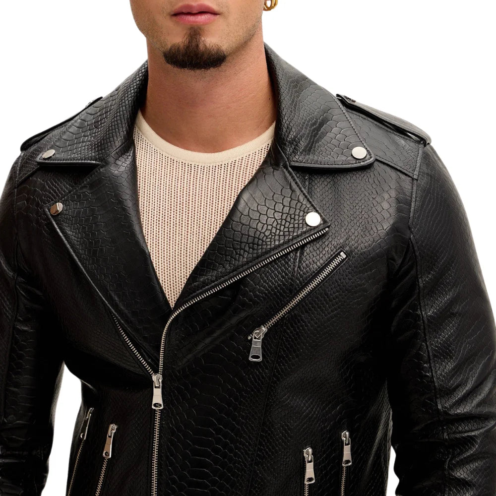 Snakeskin-Black-Biker-Jacket-Men's