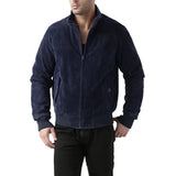 Stand-Collar-Blue-suede-Jacket-Men's