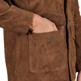 Men's Sahara Brown Suede Leather Coat With Patch Pockets