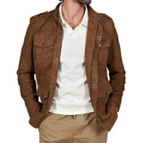 Men's Sahara Brown Suede Leather Coat With Patch Pockets