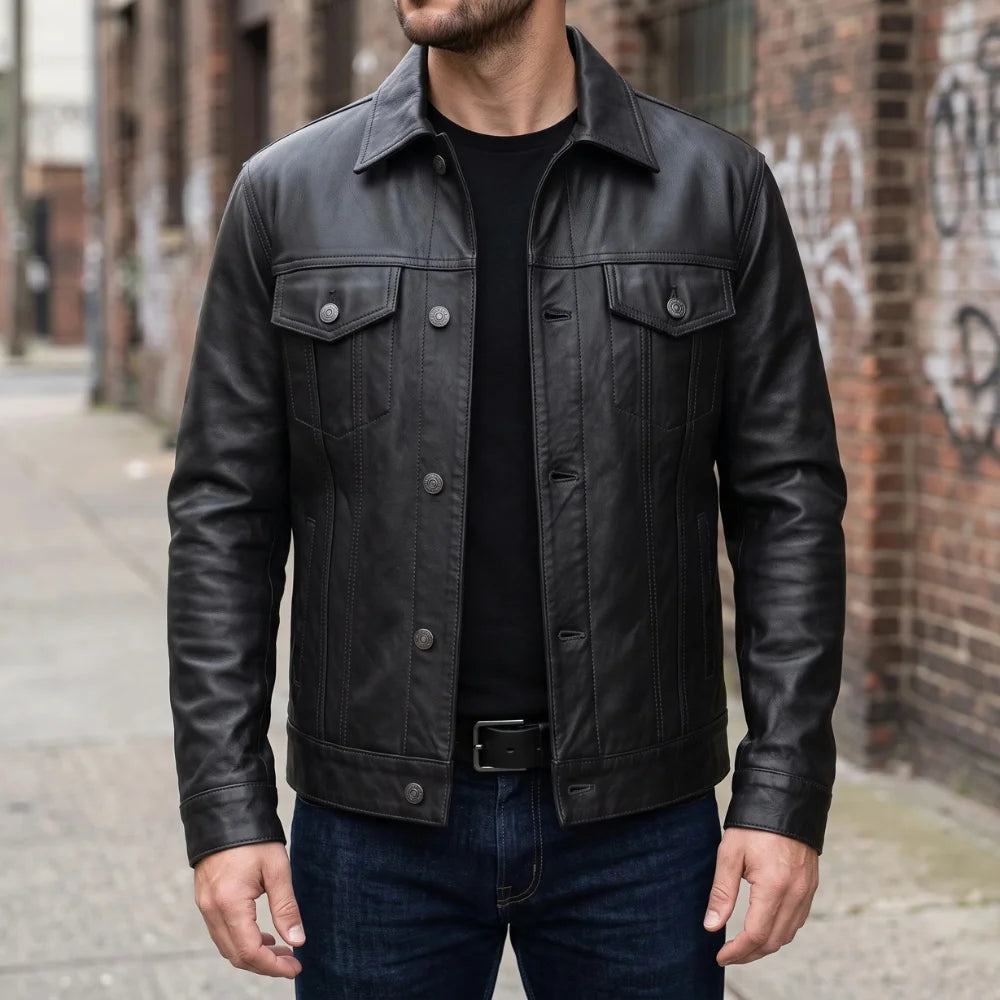 Trucker-Leather-Black-Jacket-Men's
