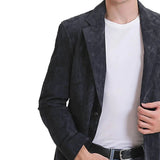 Classic Slim fit Two Button Mens Blue Leather Blazer