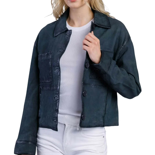 Women-s-Deep-Teal-Blue-Cropped-Button-Up-Leather-Jacket