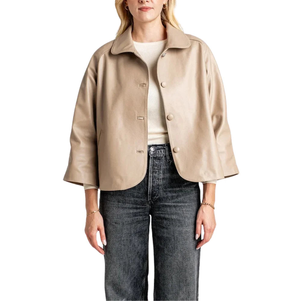Women's-Beige-Leather-Cape-Jacket