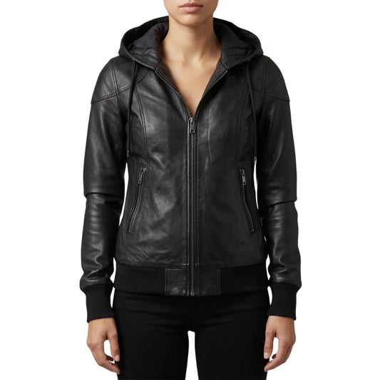 Women's-Black-Hooded-Leather-Bomber-Jacket