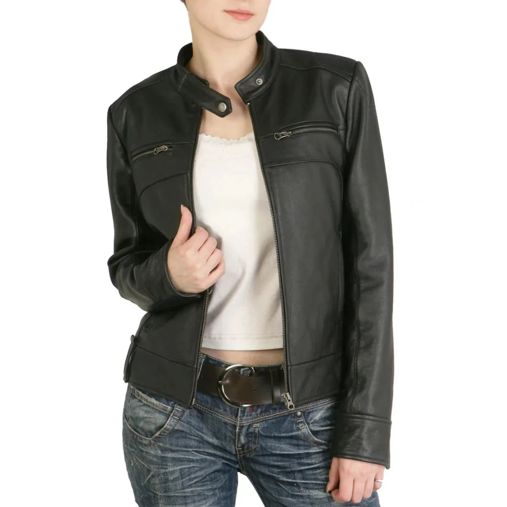 Women's-Black-Leather-Jacket--Zipper