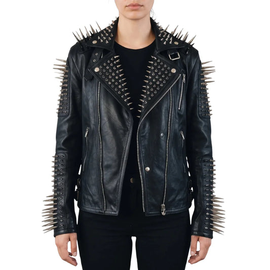 Women's-Black-Spiked-Leather-Biker-Jacket