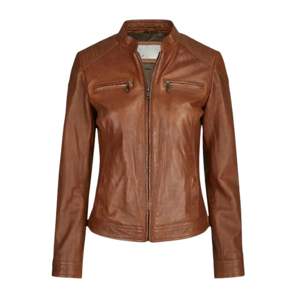 Women's-Brown-Leather-Cafe-Racer-Jacket