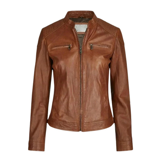 Women's-Brown-Leather-Cafe-Racer-Jacket