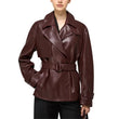 Women's-Burgundy-Leather-Belted-Short-Trench-Coat