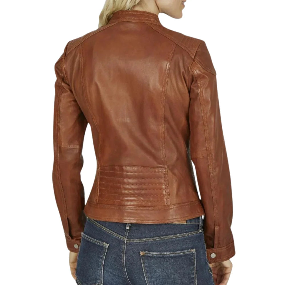 Women's-Cafe-Racer-Brown-Leather-Jacket