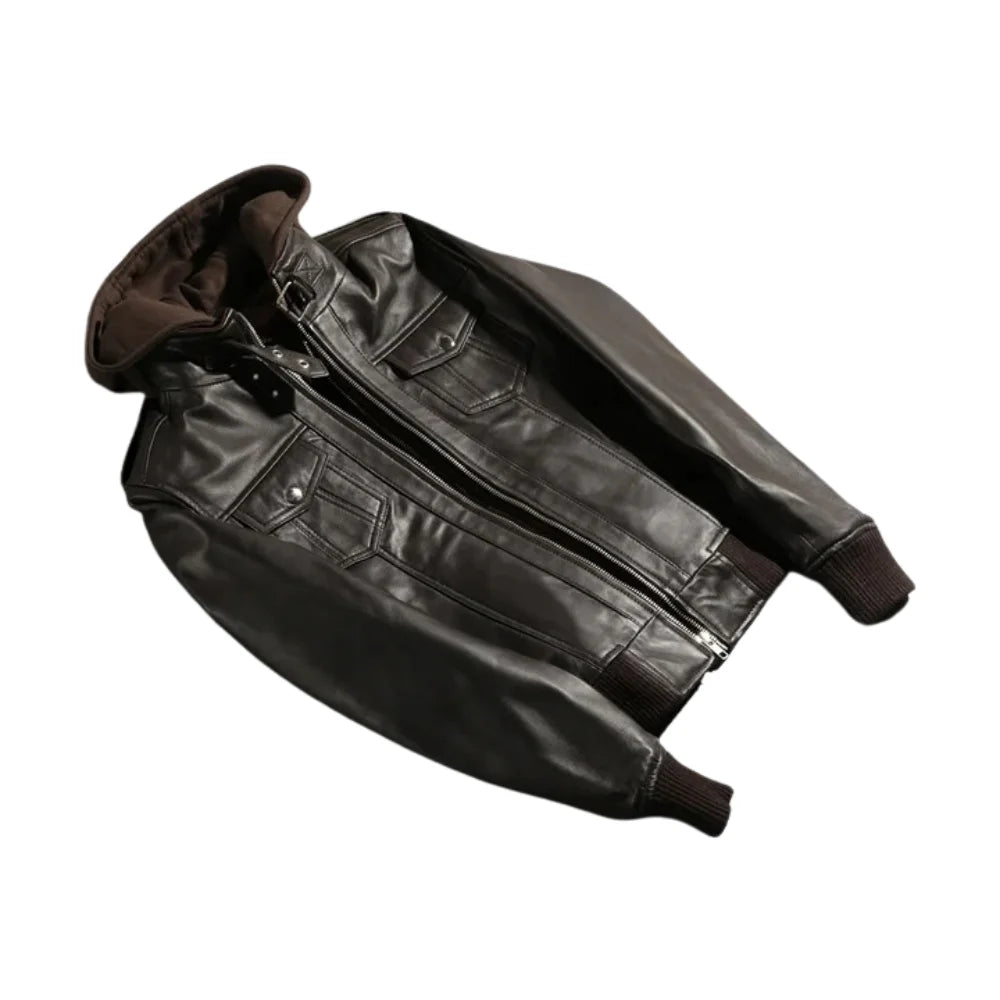 Women's-Dark-Brown-Bomber-Leather-Hooded-Jacket