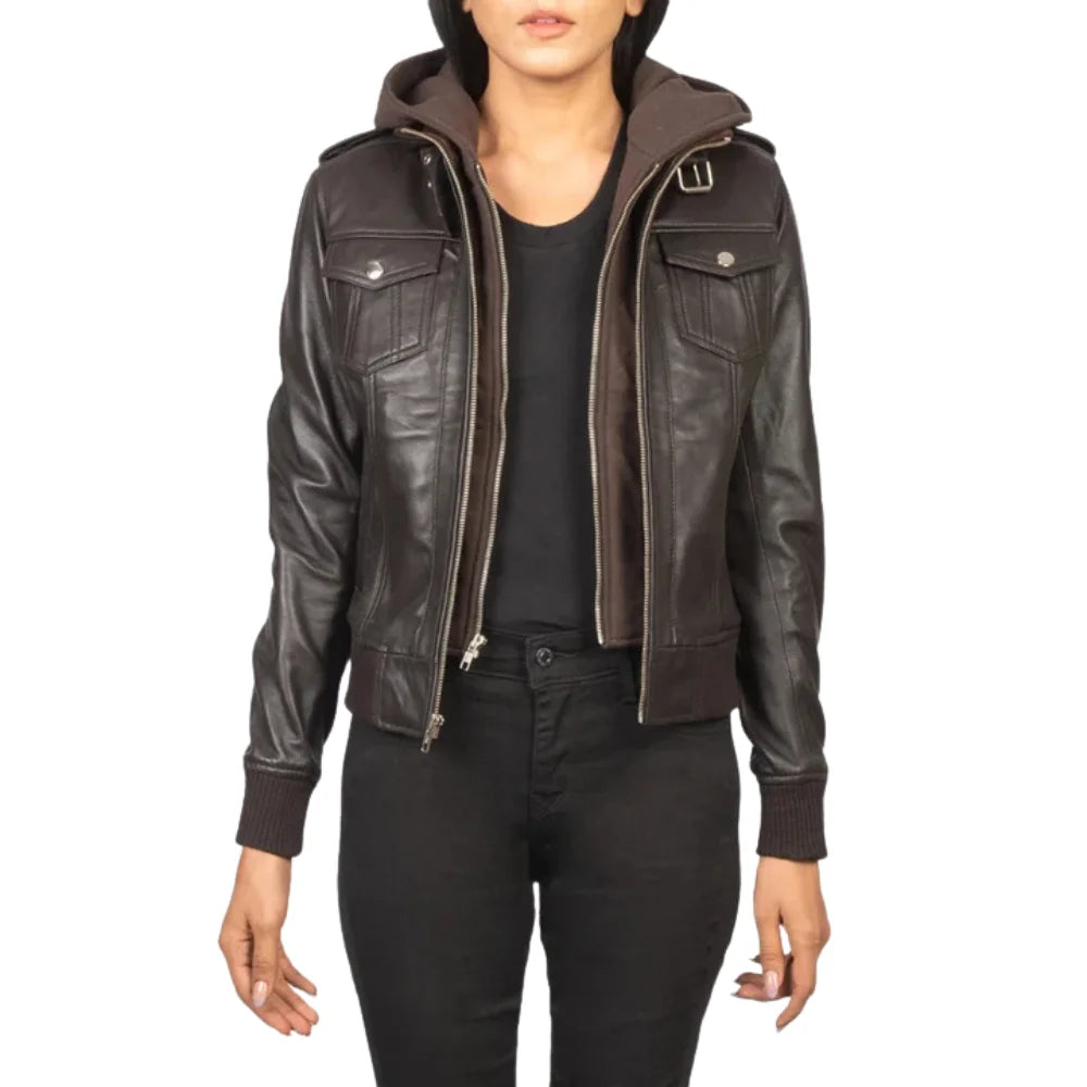 Women's-Dark-Brown-Hooded-Bomber-Leather-Jacket 