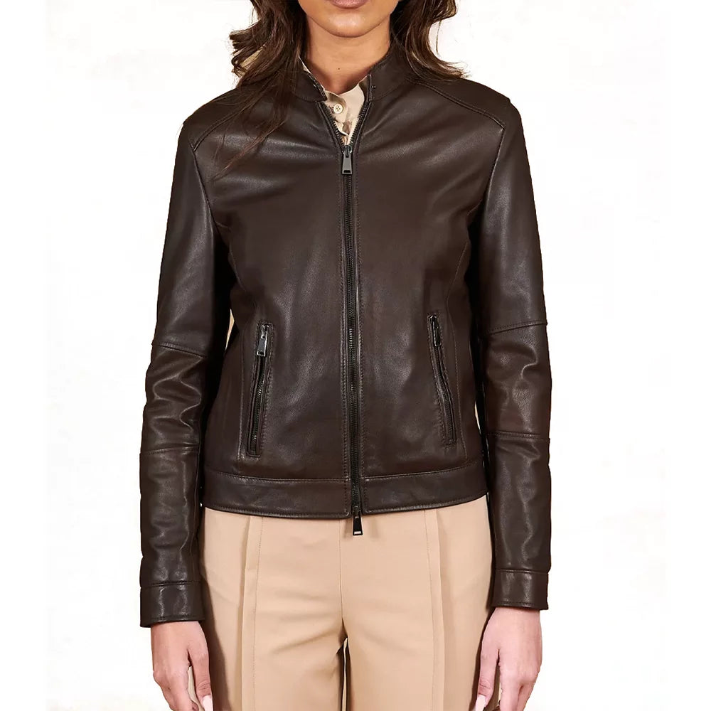 Women's-Dark-Brown-Leather-Cafe-Racer-Jacket
