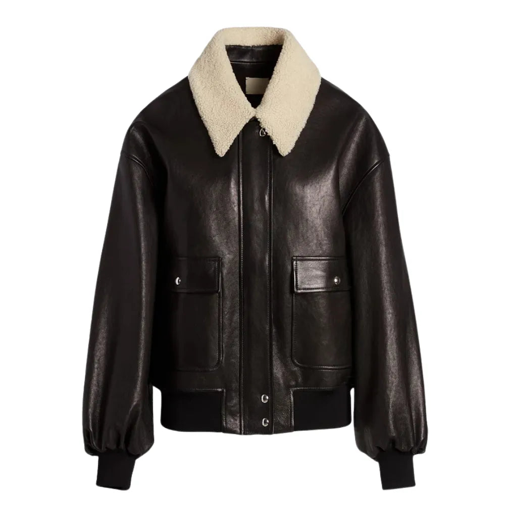 Women's-Dark-Brown-Leather-Flight-Bomber-Jacket