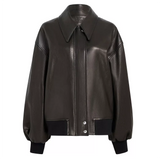 Women's-Dark-Brown-Oversized-Leather-Bomber-Jacket