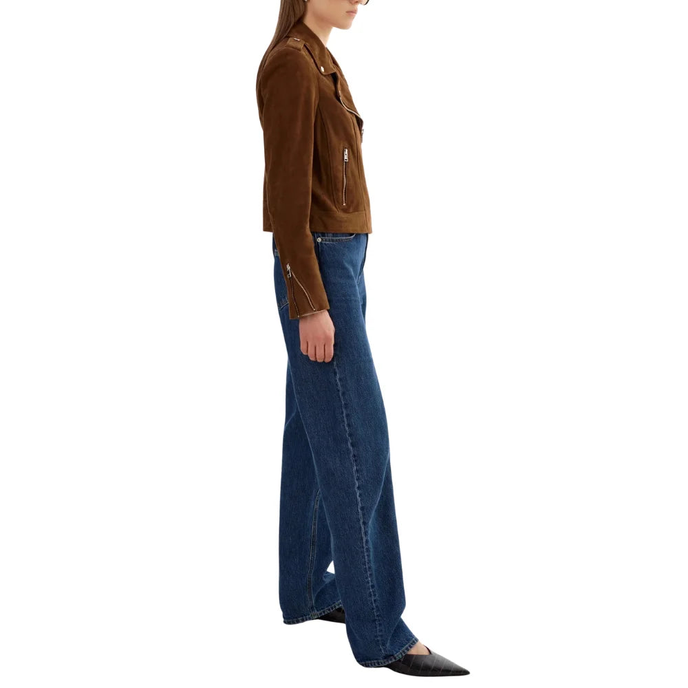 Women's-Dark-Brown-Suede-Biker-Jacket-Belted-Waist