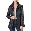 Women’s High-Collar Black Lambskin Leather Jacket with Brown Details