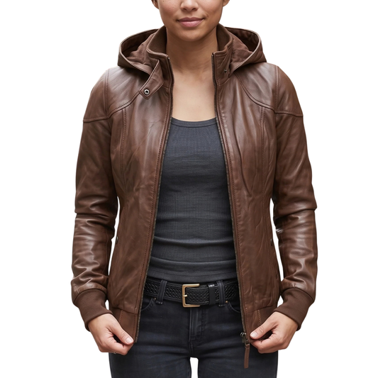 Women's-Leather-Brown-Hooded-Jacket