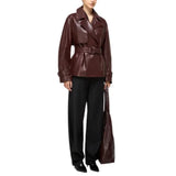 Women's-Leather-Burgundy-Belted-Short-Trench-Coat